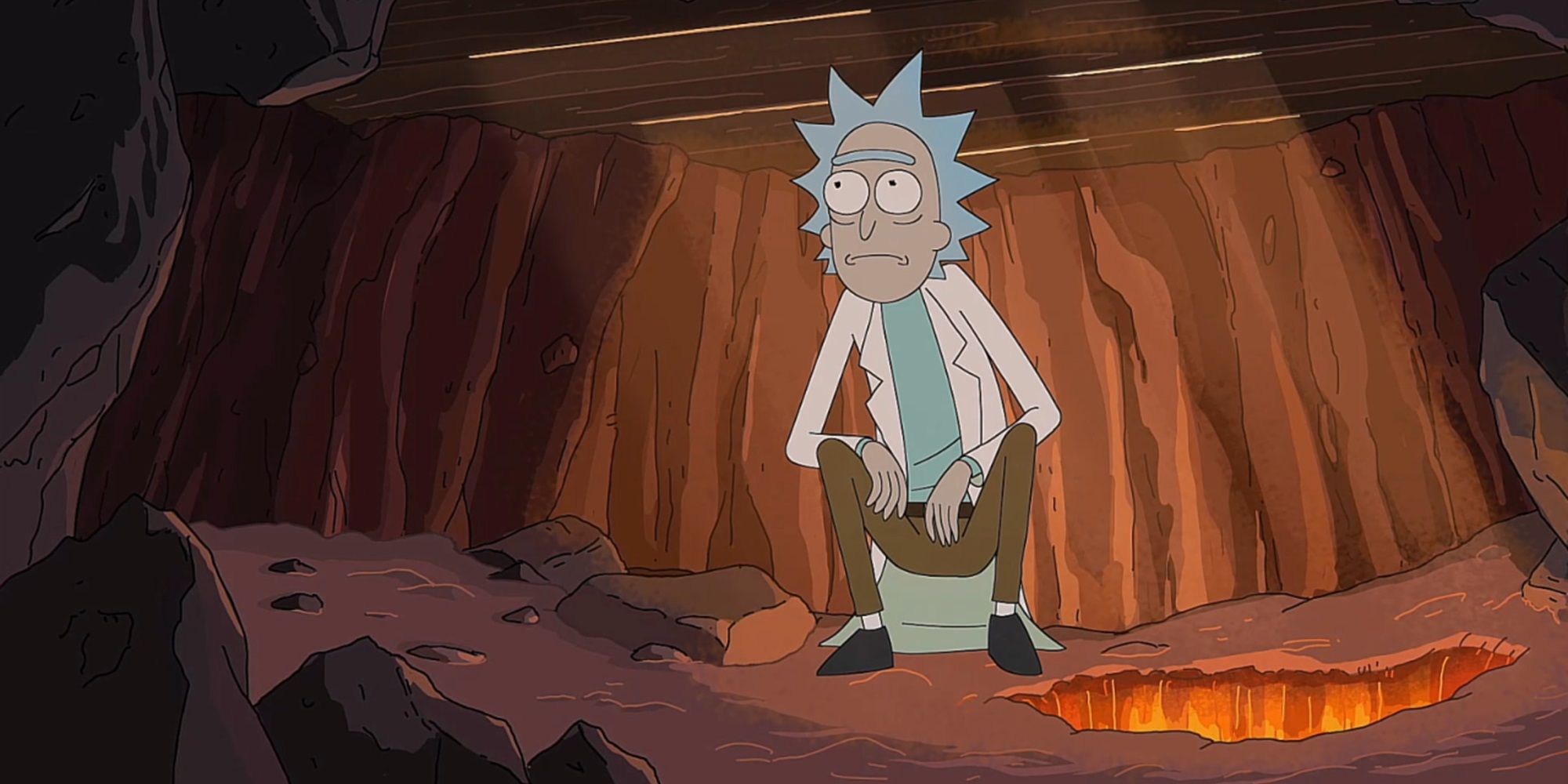 Rick is under the house on Little Earth in Rick and Morty