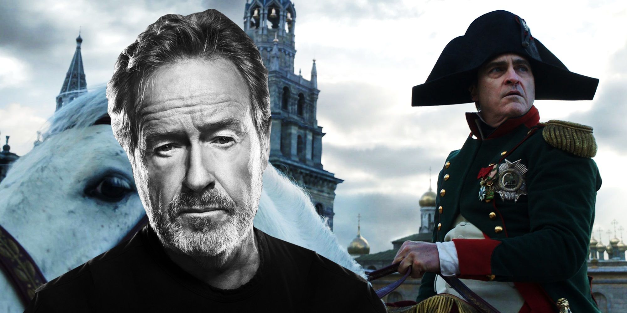 Ridley Scott superimposed on a screenshot from Napoleon