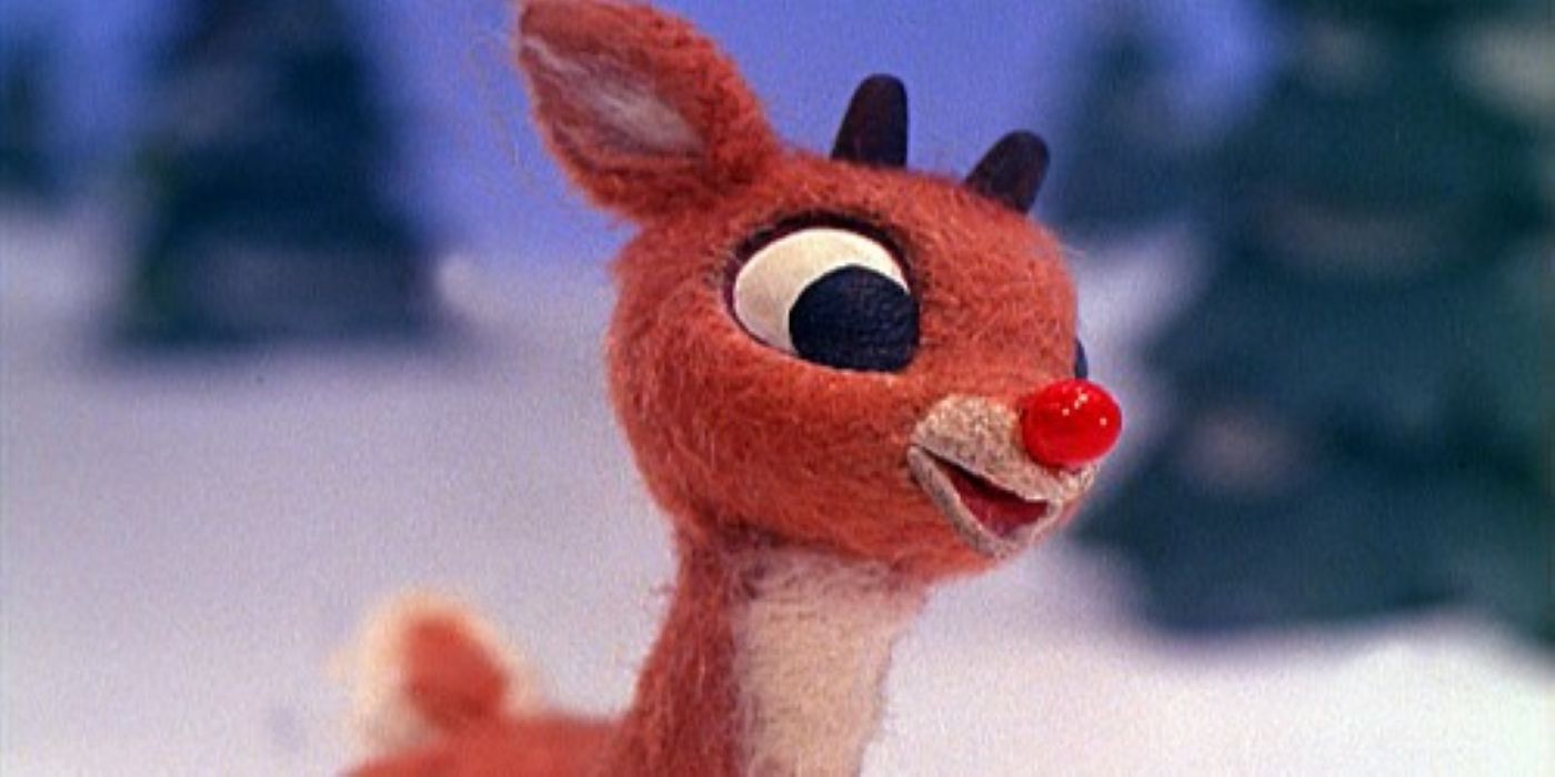 Closeup of Rudolph beaming in Rudolph the Red-Nosed Reindeer