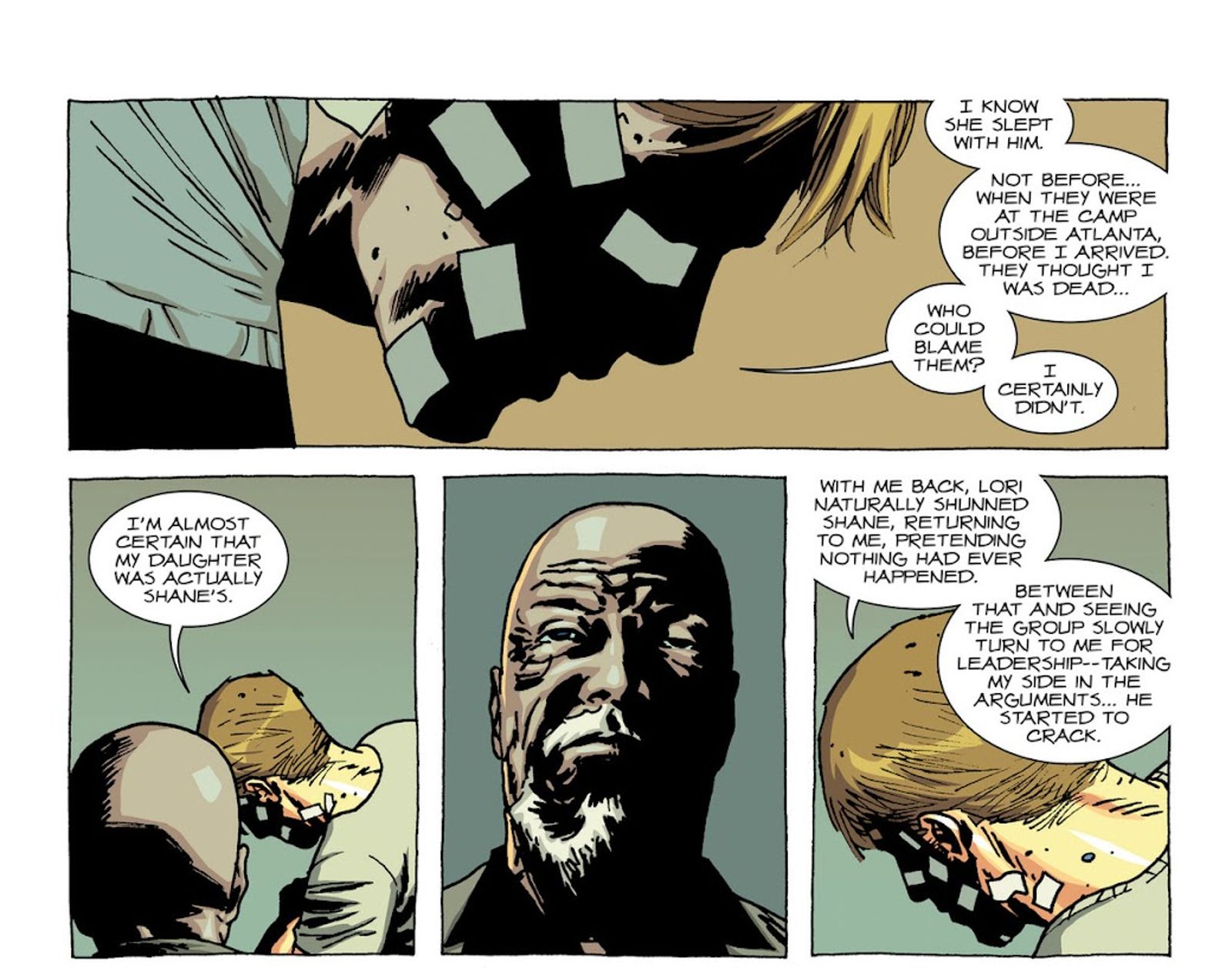 Walking Dead #75, Rick opens up to Douglas Monroe about Shane, Lori, and their baby