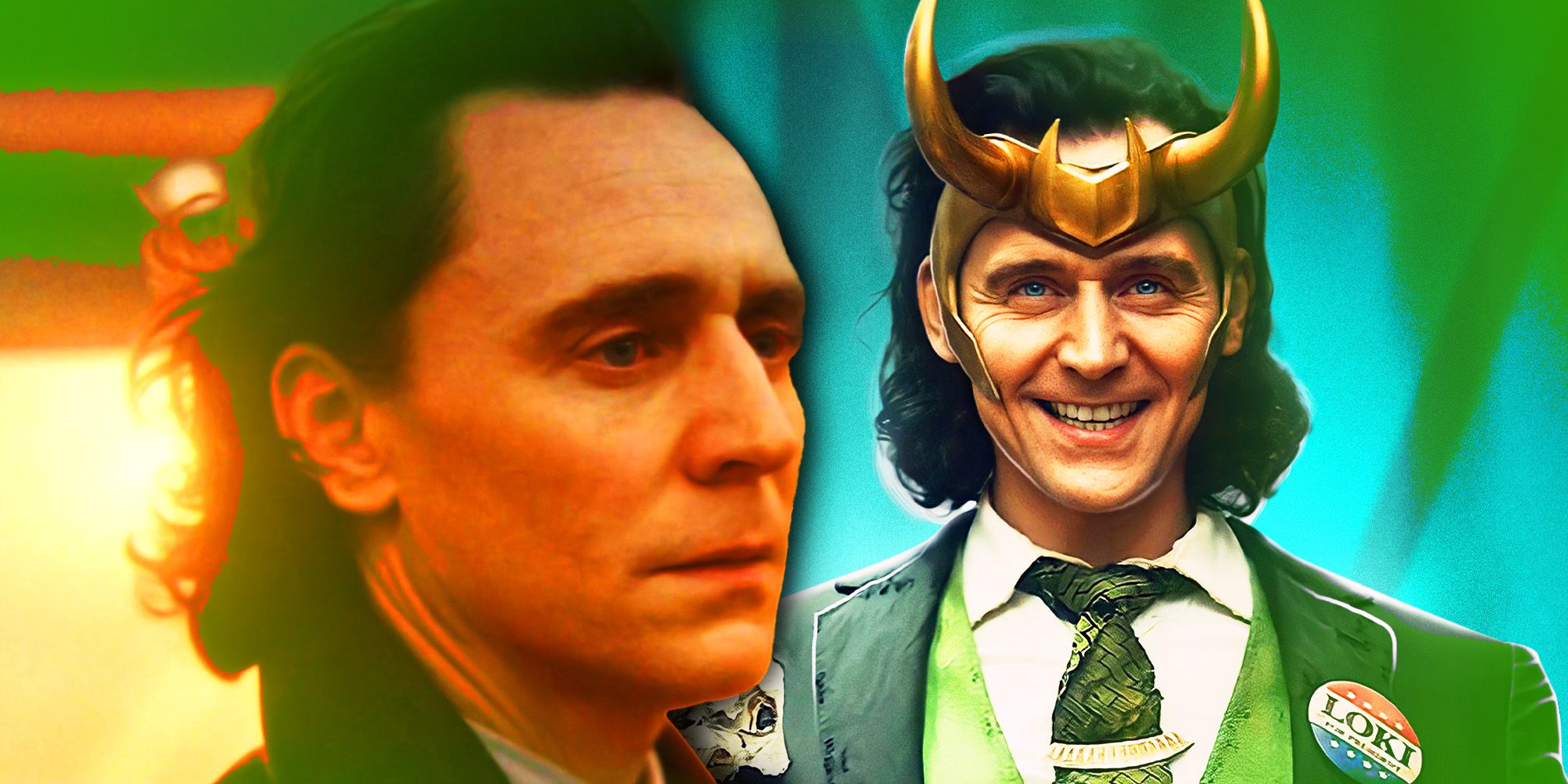 Sad Loki next to President Loki smiling
