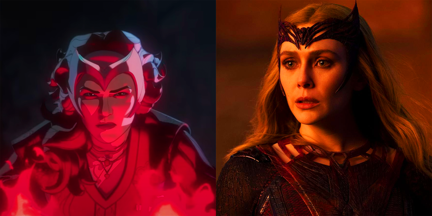 Scarlet Witch in What If season 2 and Elizabeth Olsen's Wanda Maximoff in Doctor Strange 2