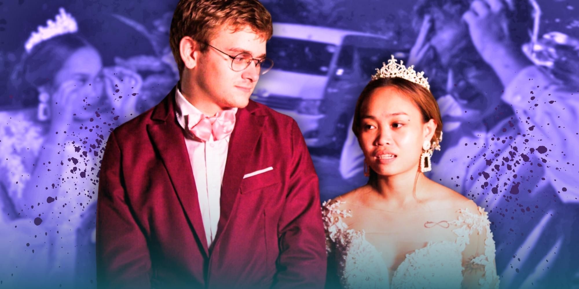 Montage of Mary & Brandan from 90 Day Fiance getting married in wedding attires