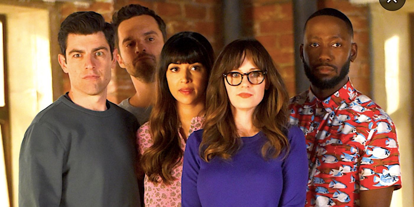 Schmidt Nick Cece Jess and Winston stare at the camera in New Girl