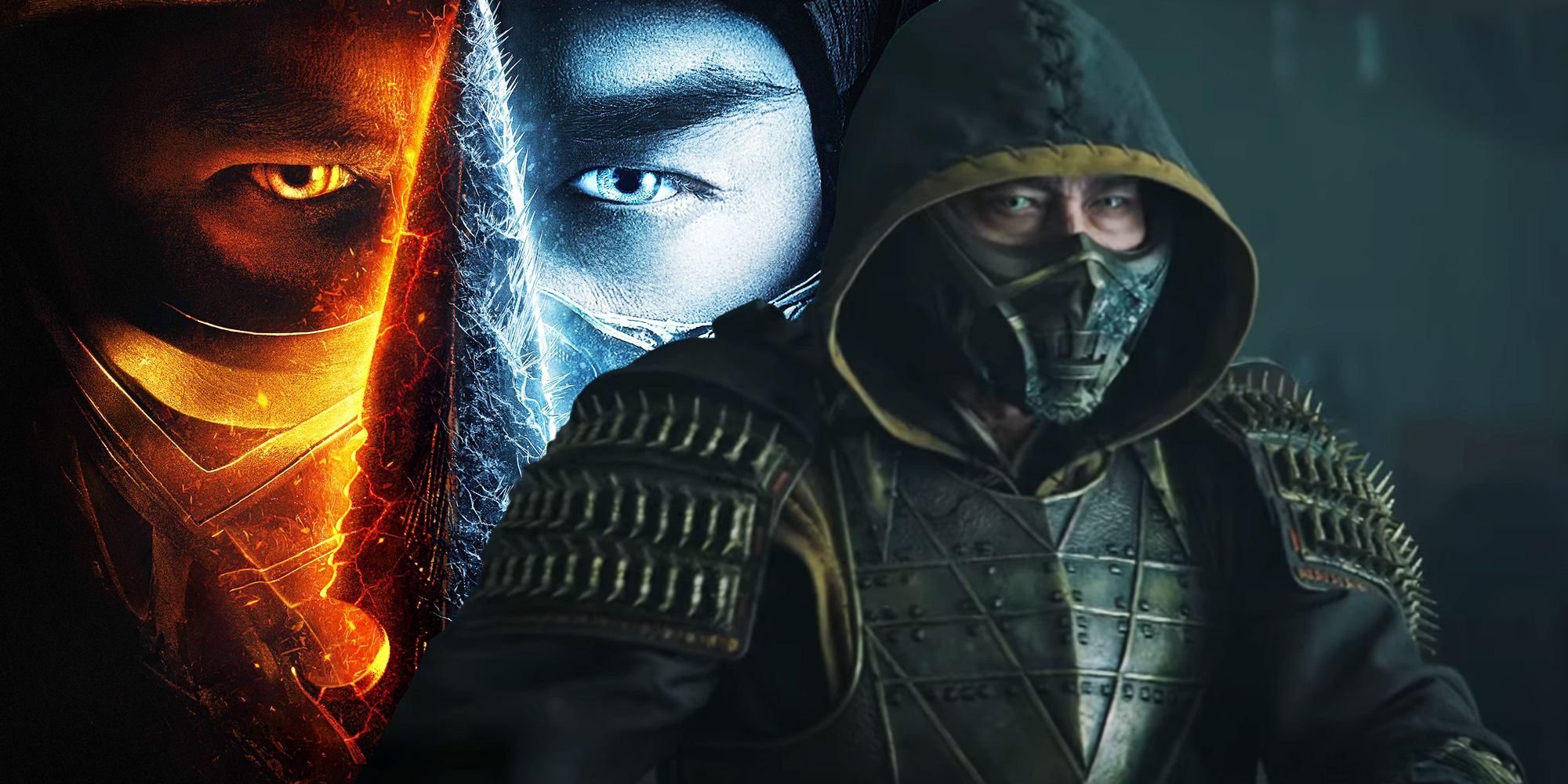 The poster for Mortal Kombat (2021) with Scorpion and Sub-Zero and Hiroyuki Sanada as Scorpion