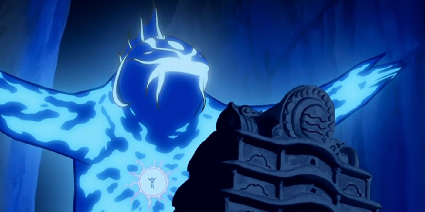 Aang fighting for the Moon Spirit in Avatar: The Last Airbender.