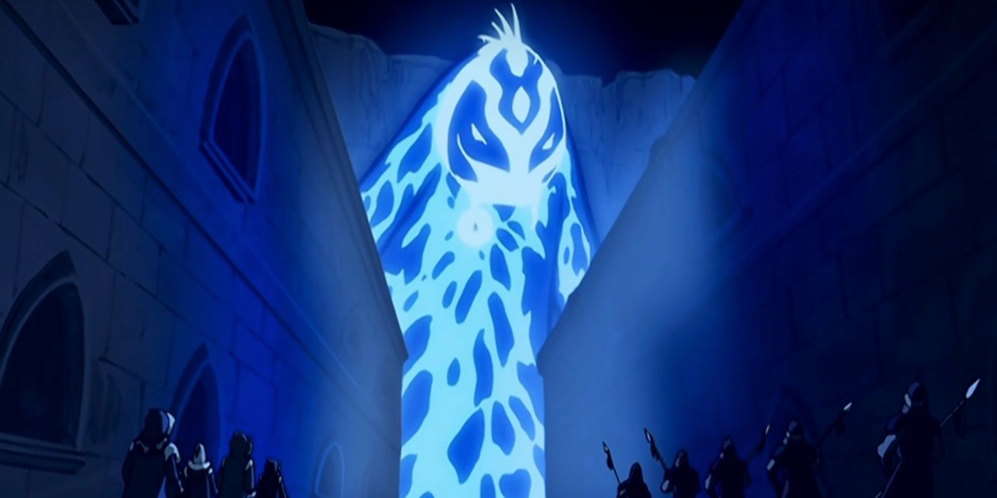 Avatar state Aang fights the fire nation as the giant blue creature in The Last Airbender.