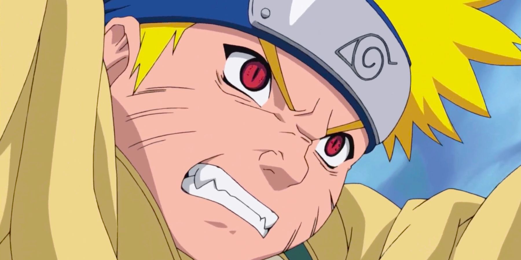 Naruto with red eyes snarling in Naruto the Movie: Ninja Clash in the Land of Snow