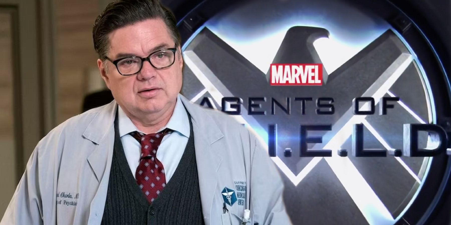 Custom image of Dr. Charles from Chicago Med in front of the Agents of SHIELD logo
