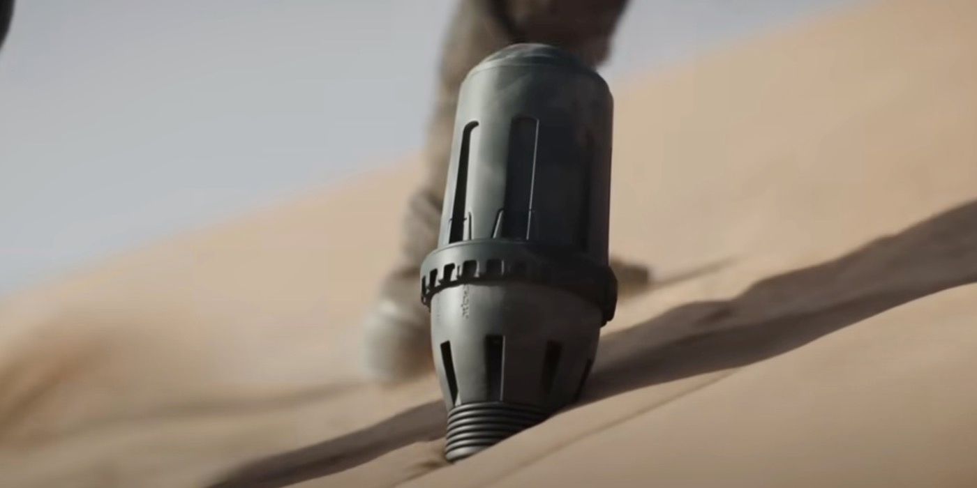 A thumper sticking out of the sand in Dune 2's trailer.