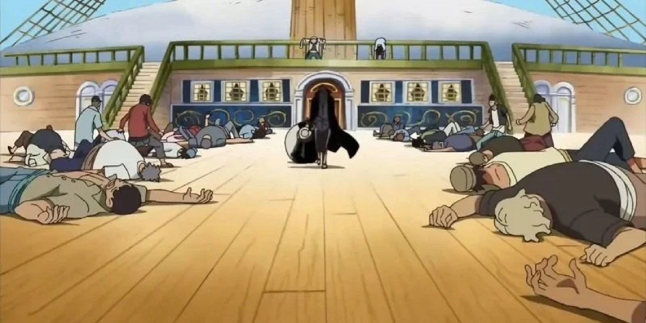 Shanks knocks out the Whitebeard Pirates in One Piece.