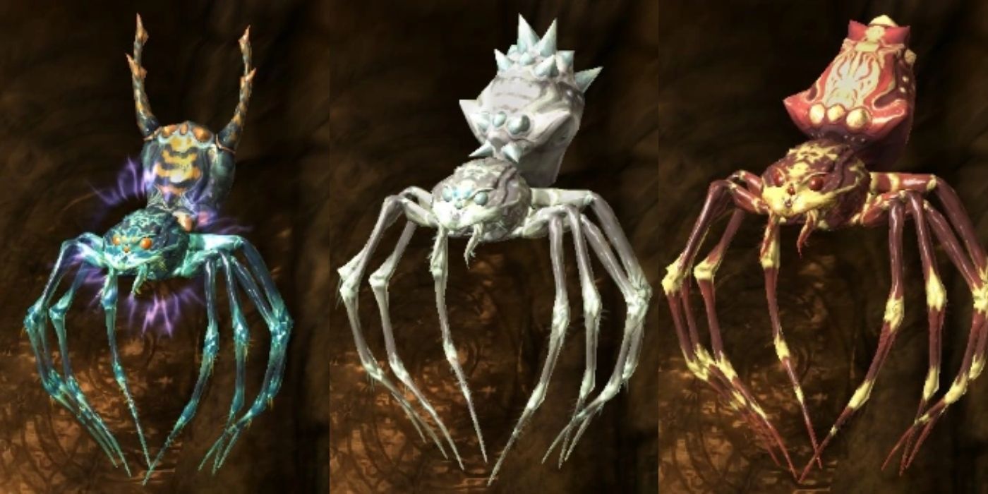 Shock, Frost and Fire Imbued Spiders in Skyrim