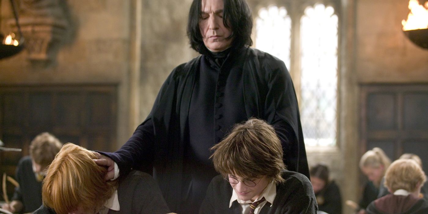 Snape (Alan Rickman) Standing Behind Harry (Daniel Radcliffe) and Ron (Rupert Grint) in Harry Potter and the Goblet of Fire