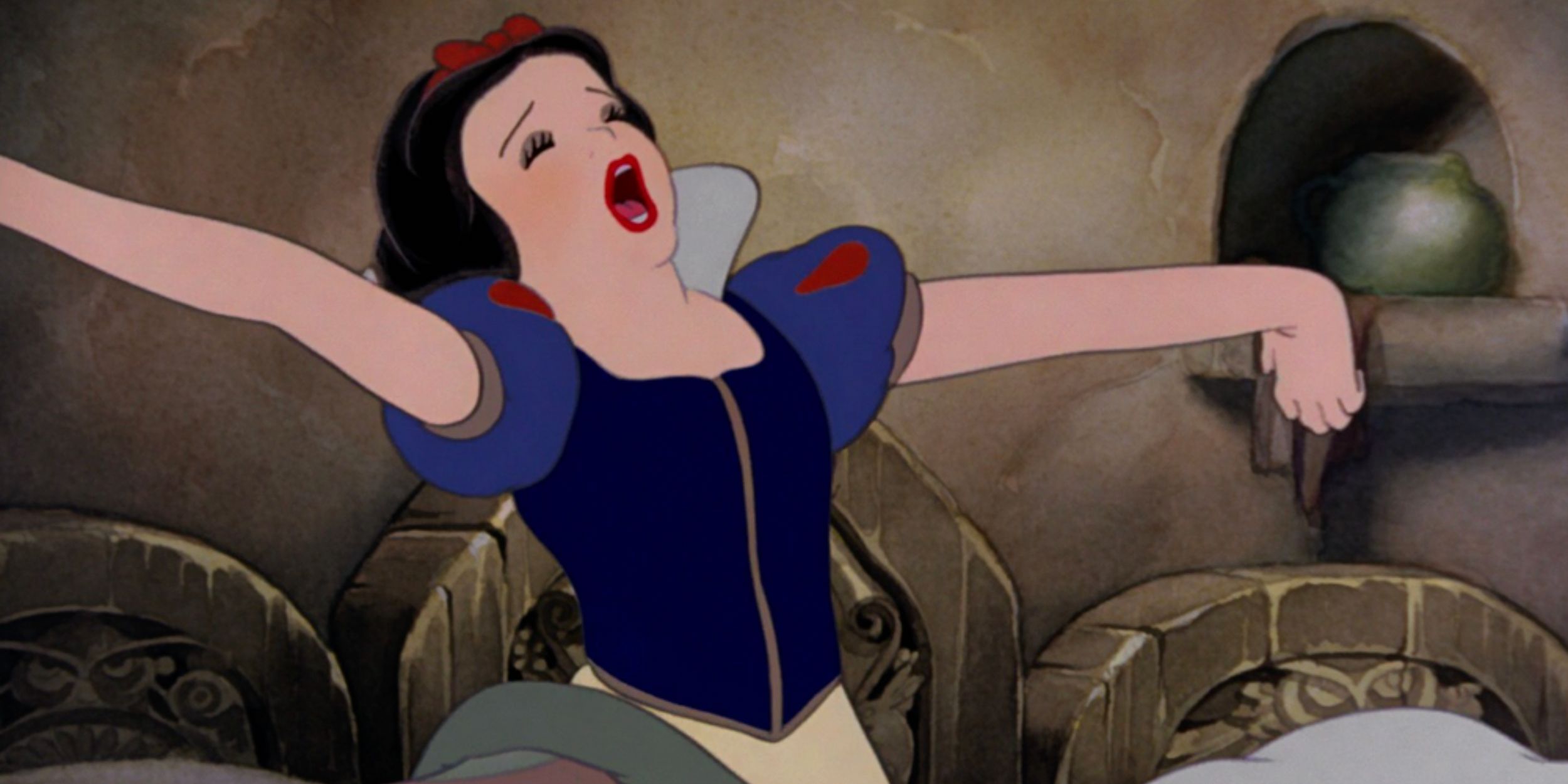 Snow White yawning in Snow White and the Seven Dwarfs