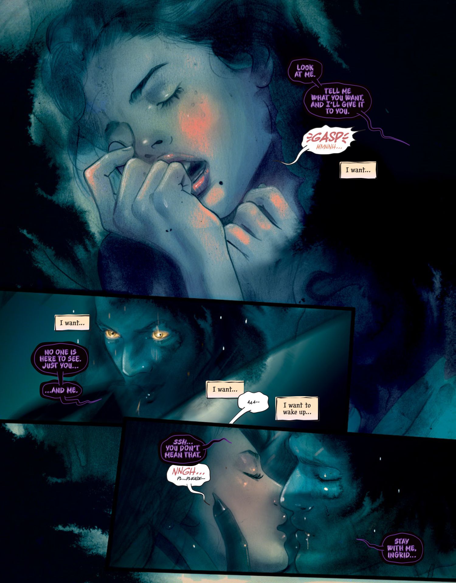 Somna 1 Preview Page A Woman Experiencing Pleasure with a Man in Shadows