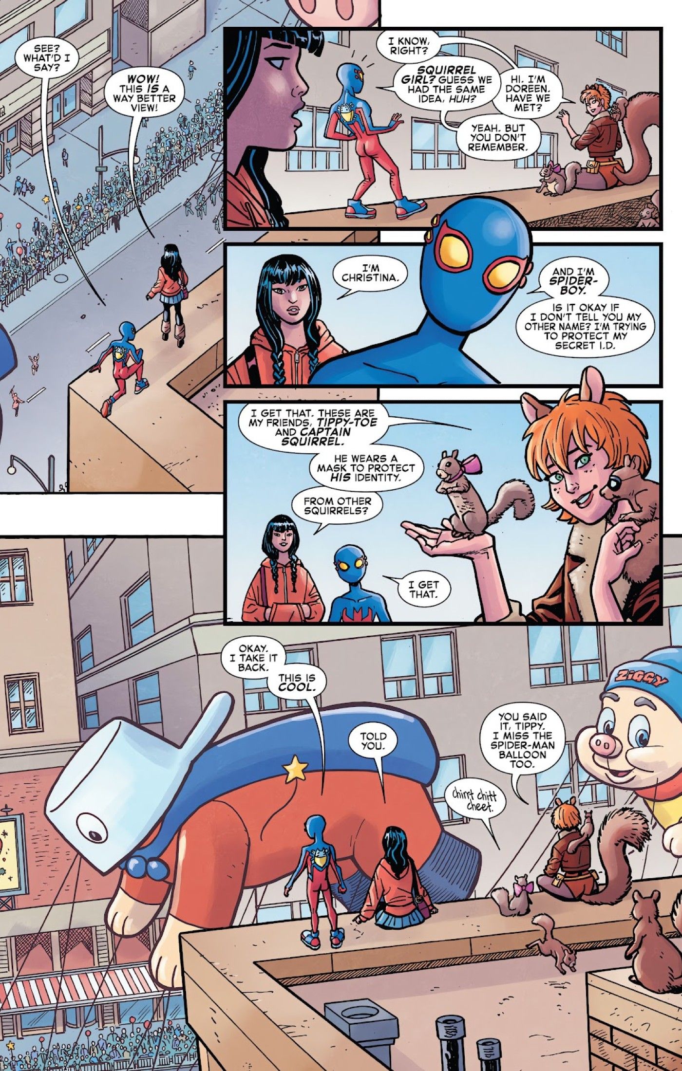 panels from Spider-Boy #1, Spider-Boy and Christina meet Squirrel Girl