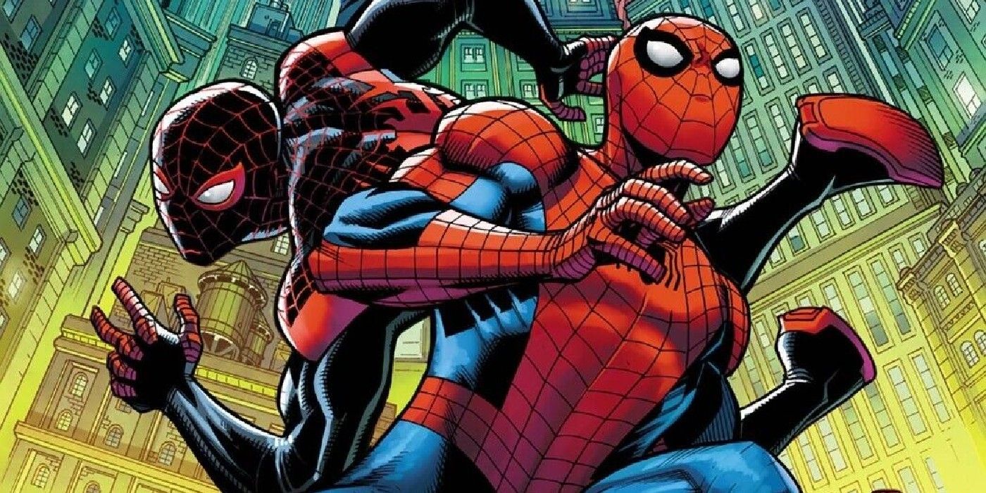 Featured Image: Spider-Men Miles Morales and Peter Parker back to back, ready to fight
