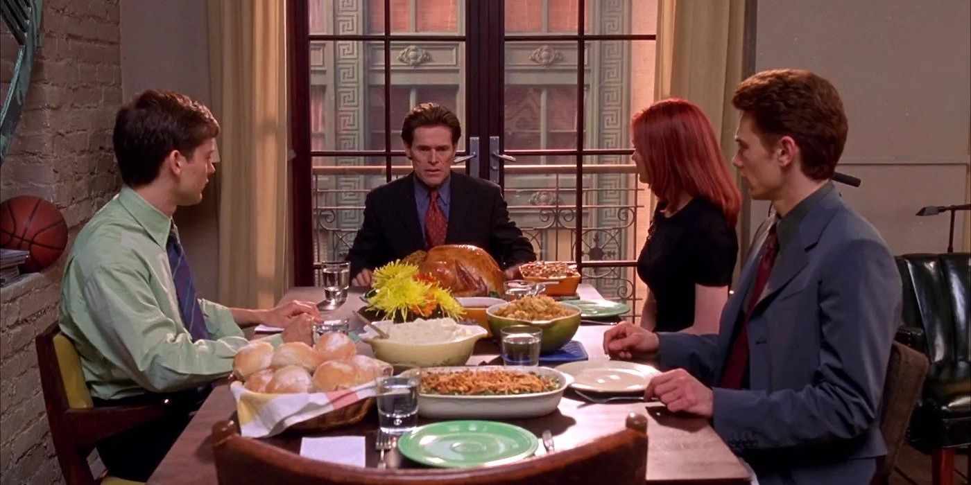 The Thanksgiving scene in Spider-Man 2002 had Peter, Norman, MJ, and Harry sitting at a full table.