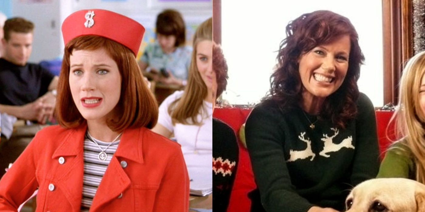 Split image of Elisa Donovan as Amber Mariens and Belinda Bannister in The Dog Who Saved Christmas.