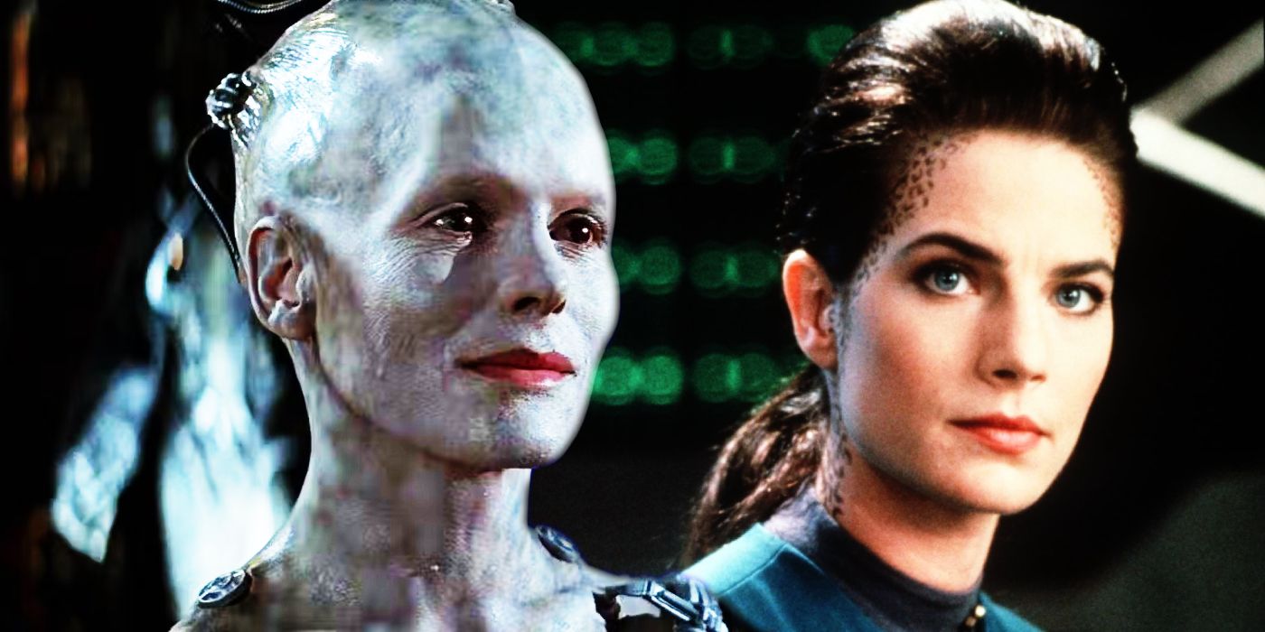 Alice Krige as the Borg Queen and Terry Farrell as Jadzia Dax