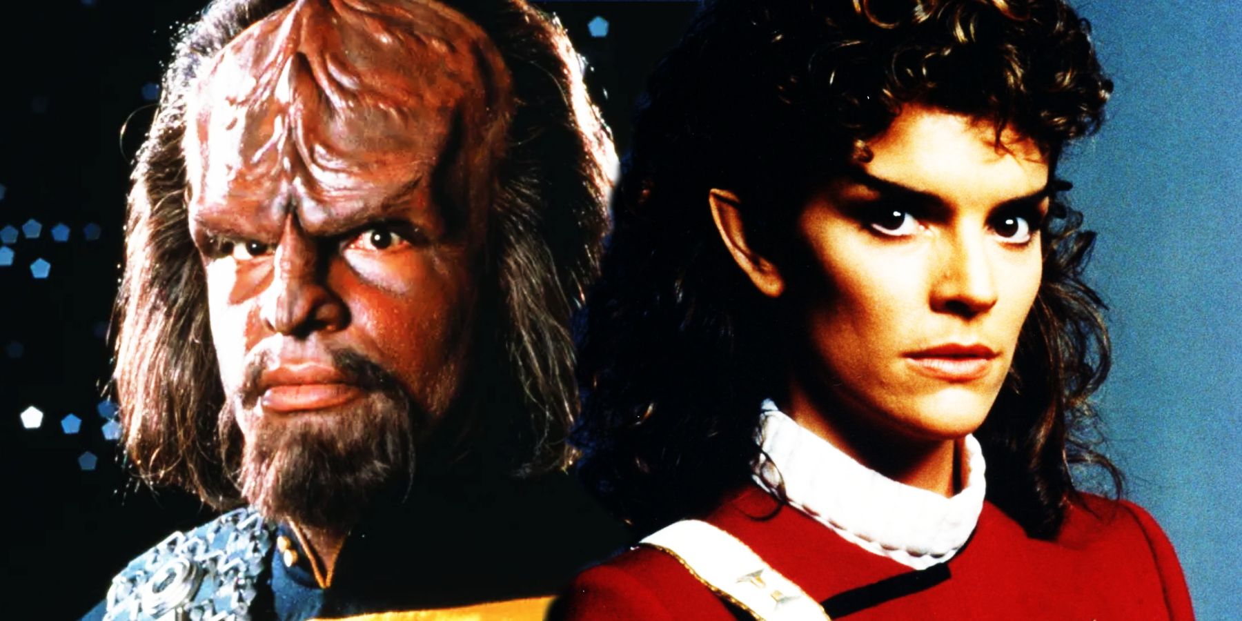 Michael Dorn as Worf and Robin Curtis as Saavik