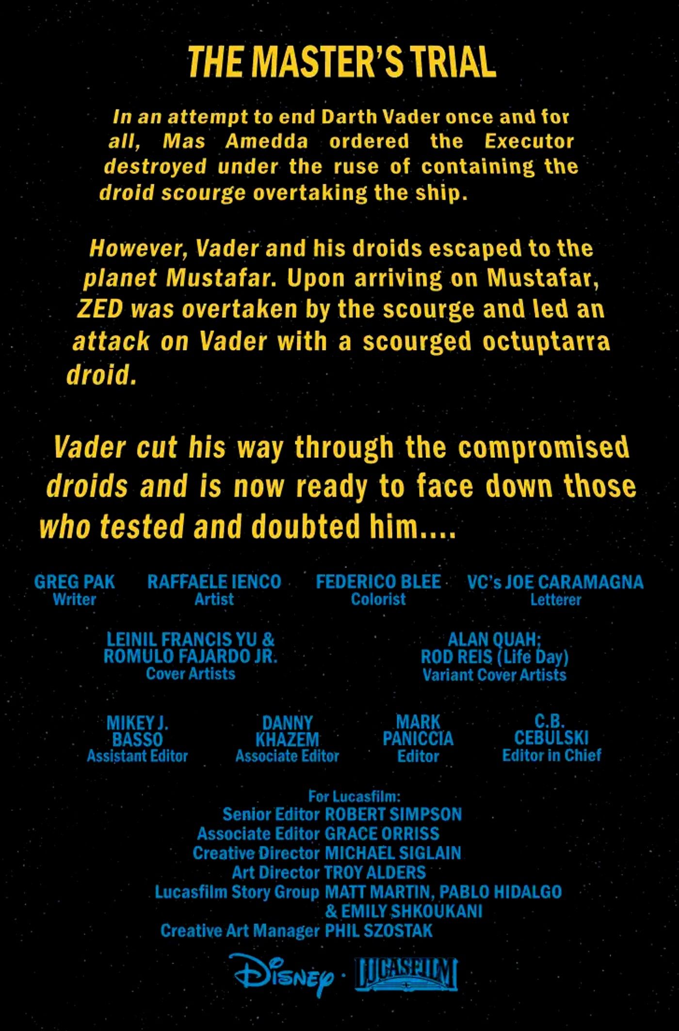 Créditos de visualização de Star Wars Darth Vader # 40