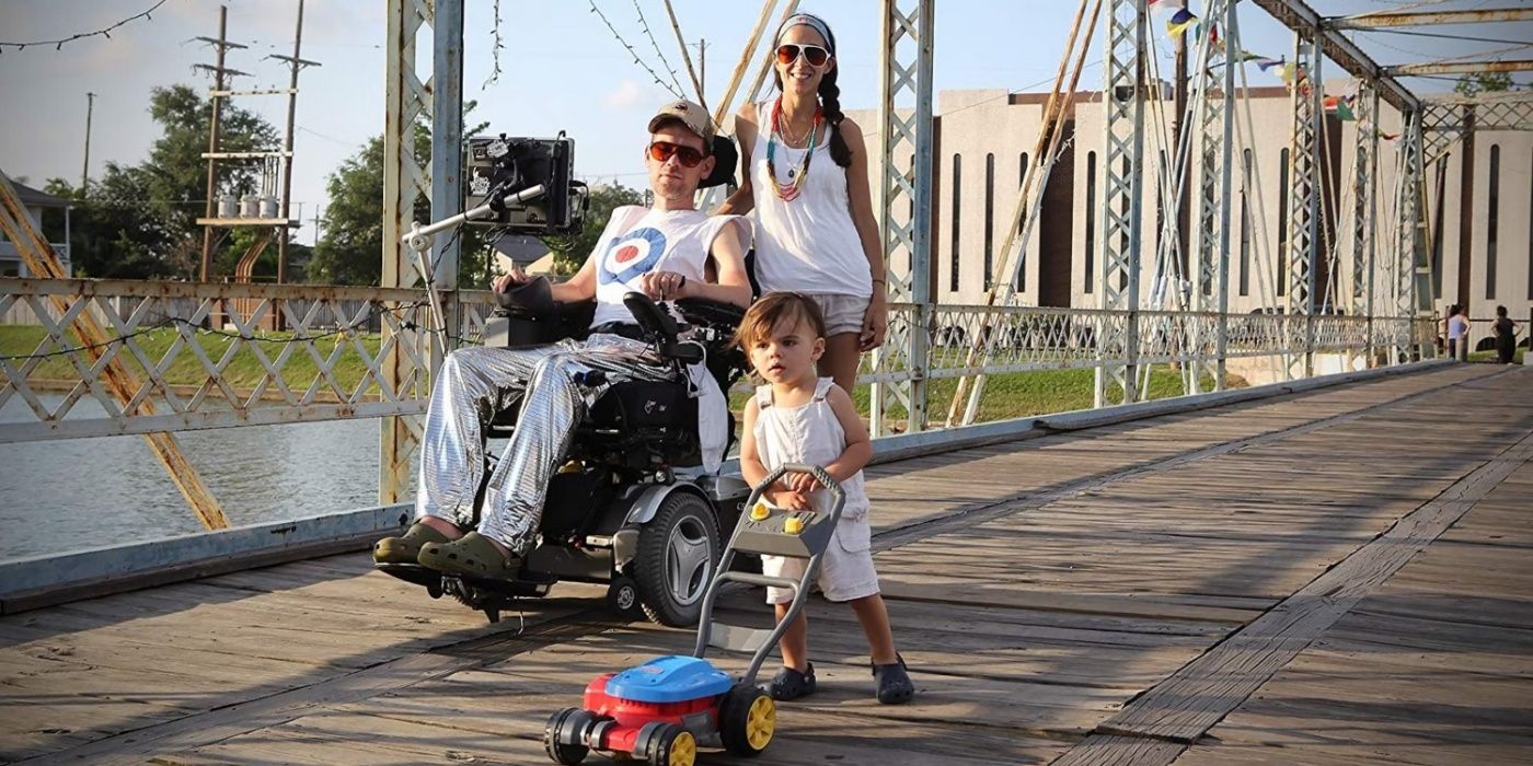 Steve Gleason with his family on a bridge in Gleason.