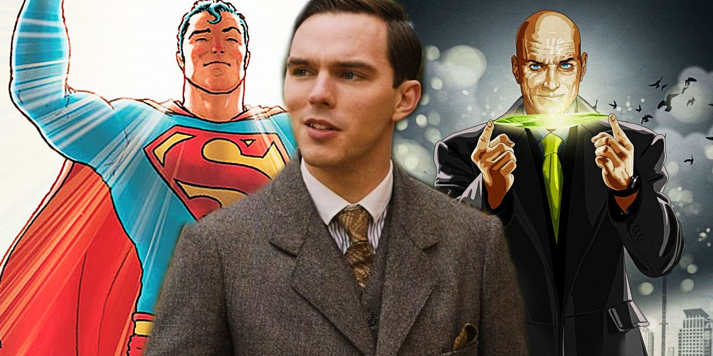 Nicholas Hoult with Superman and Lex Luthor in the background custom Superman: Legacy news image