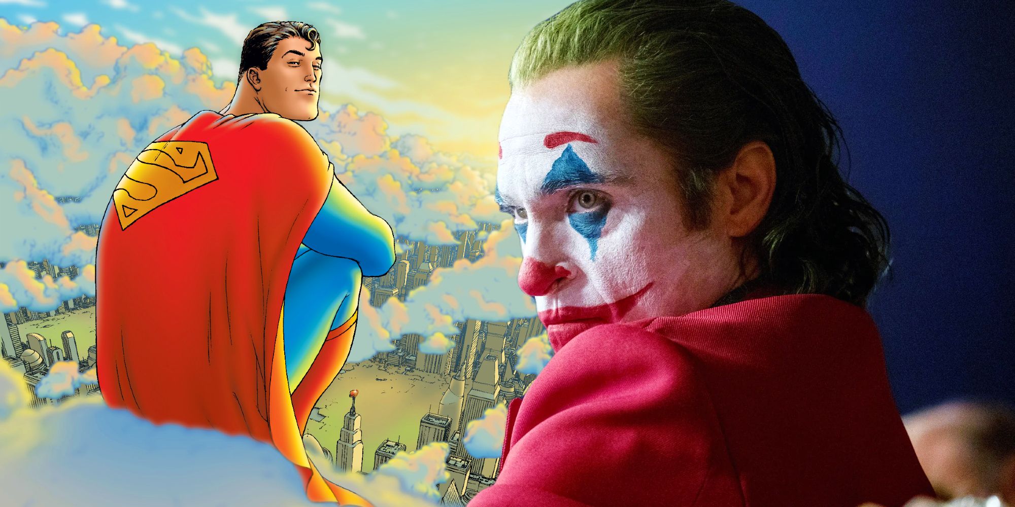 Superman: Legacy&rsquo;s DCU artwork next to Joaquin Phoenix as Joker from 2019&rsquo;s movie of the same name