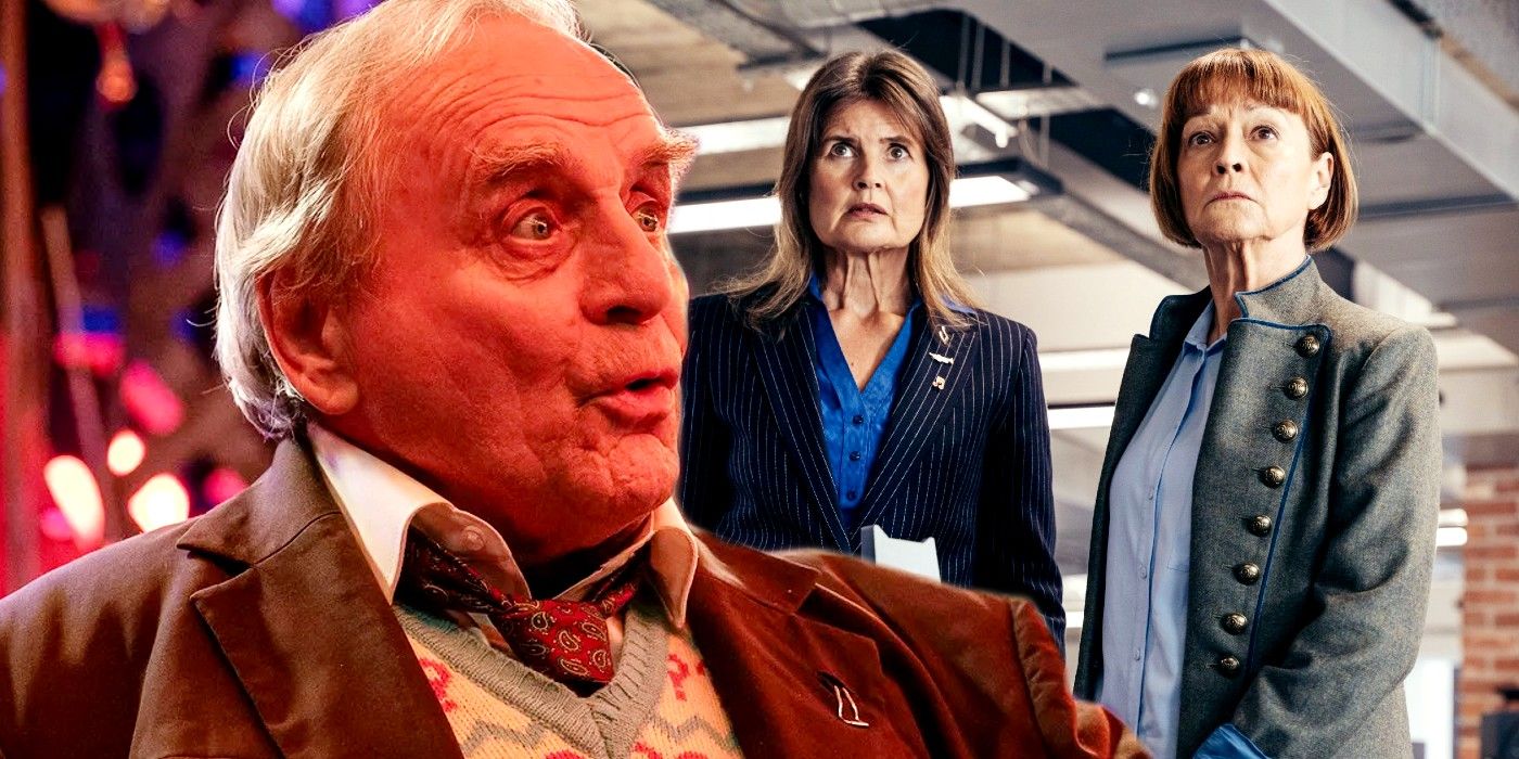 Sylvester McCoy as Seventh Doctor in Tales of the TARDIS and Janet Fielding as Tegan and Sophie Aldred as Ace in Doctor Who