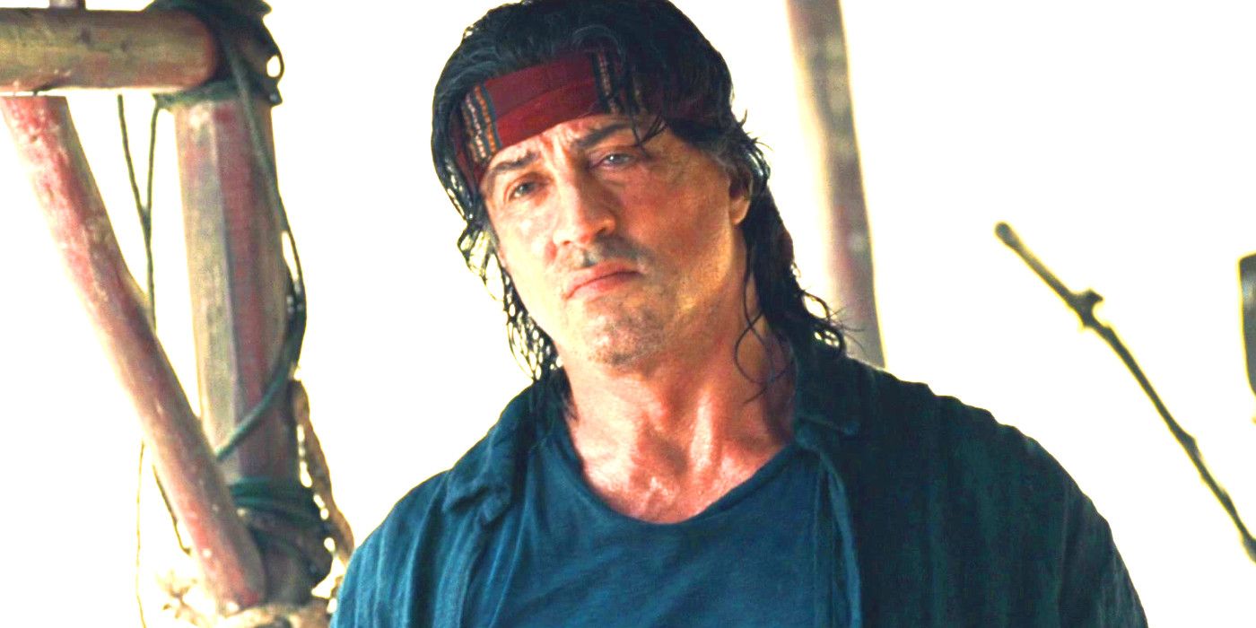 Sylvester Stallone looking emotional in Rambo 2008