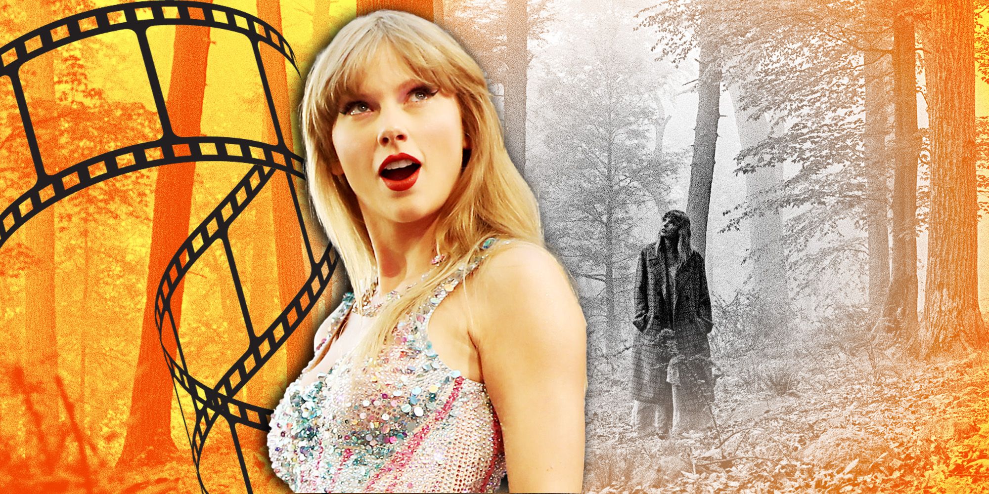 Taylor Swift over the Folklore album cover