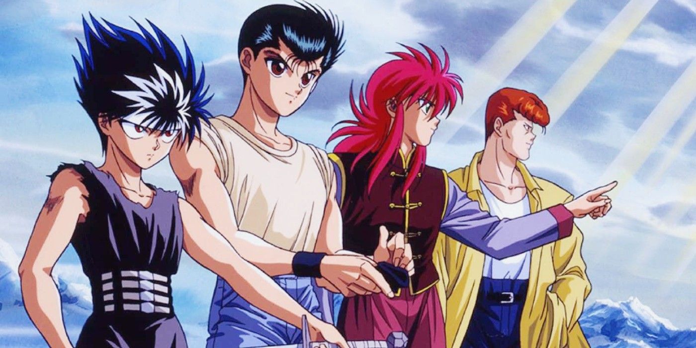 Hiei, Yusuke, Kurama, and Kuwabara in casual attire 