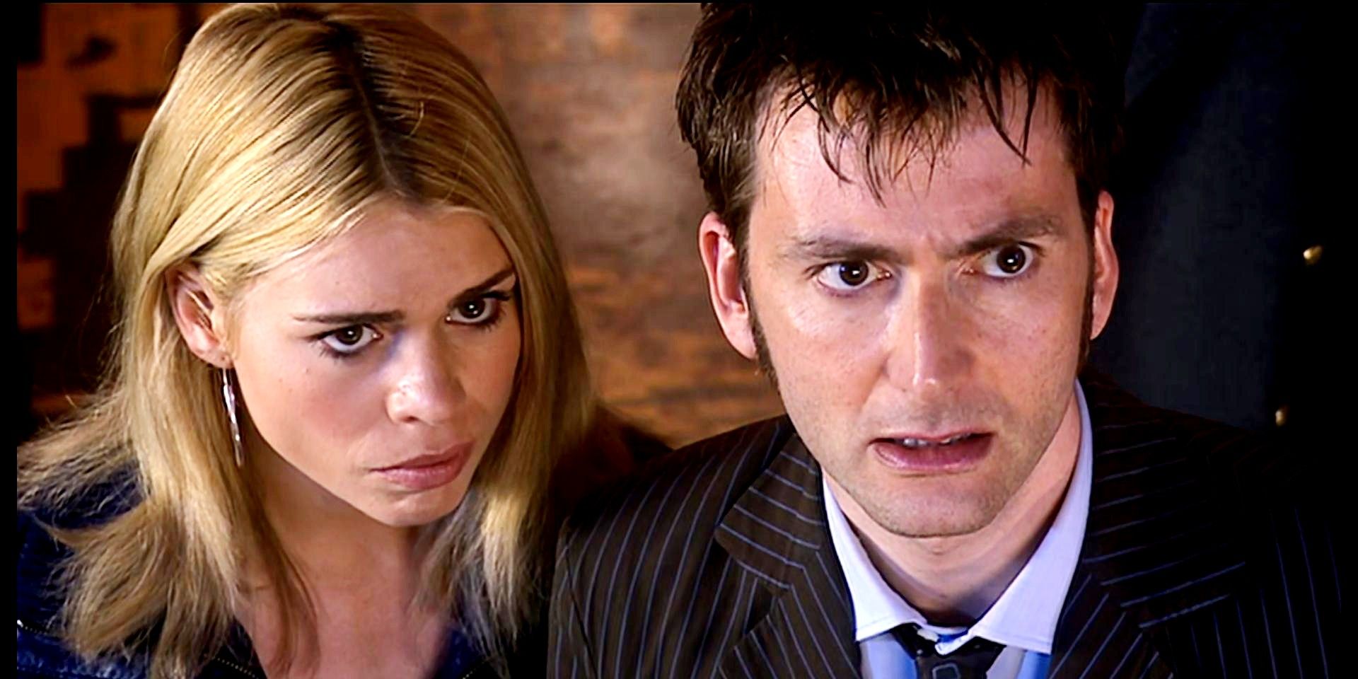 Rose and The Tenth Doctor looking sad