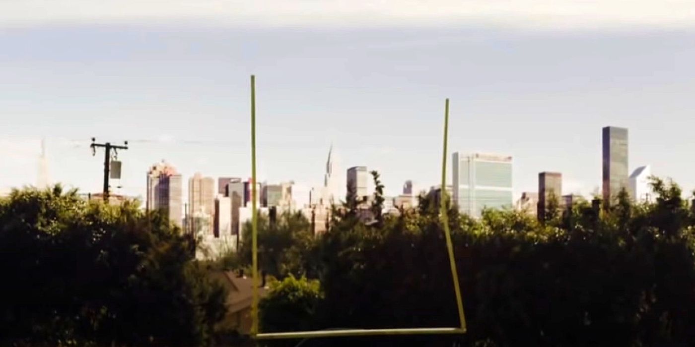 A bent football goalpost in The Amazing Spider-Man