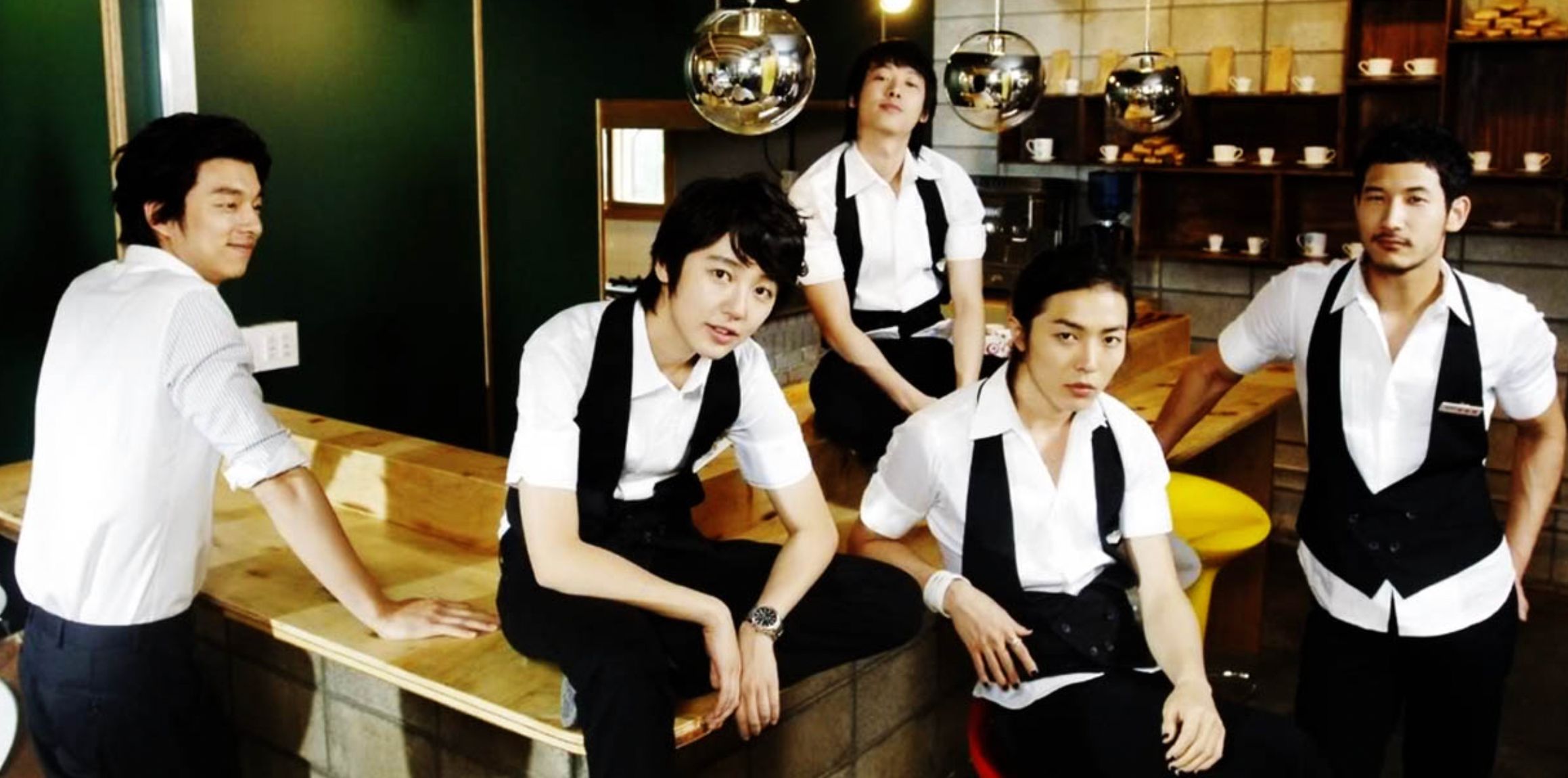 The cast of Coffee Prince in their uniforms in the cafe