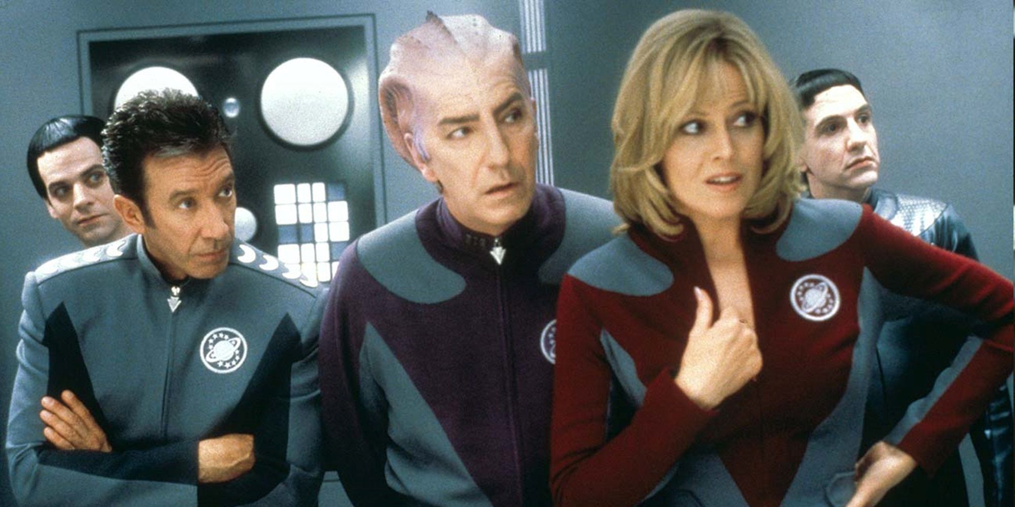 The cast of Galaxy Quest looking surprised