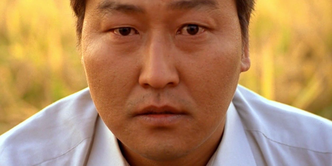 Kang ho Song stares at the camera in the ending scene from Memories of Murder