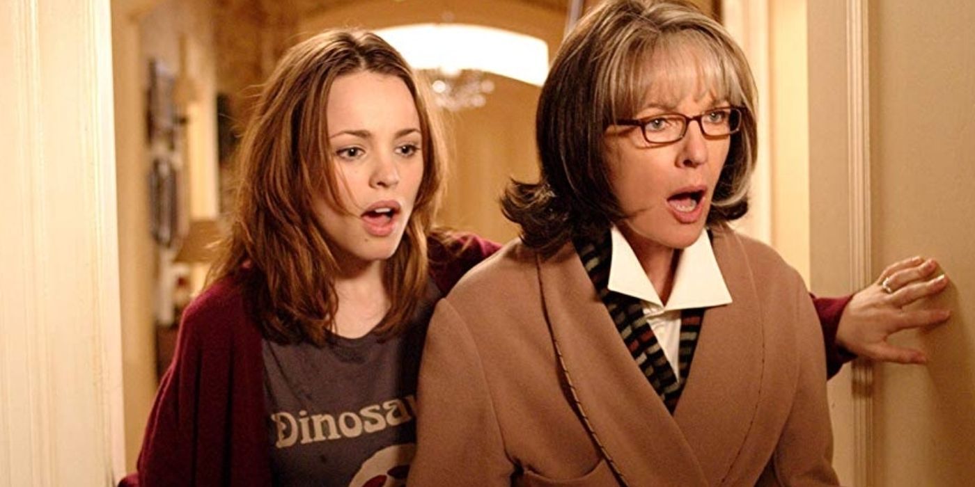 Rachel McAdams as Amy and Diane Keaton as Sybil looking shocked in The Family Stone