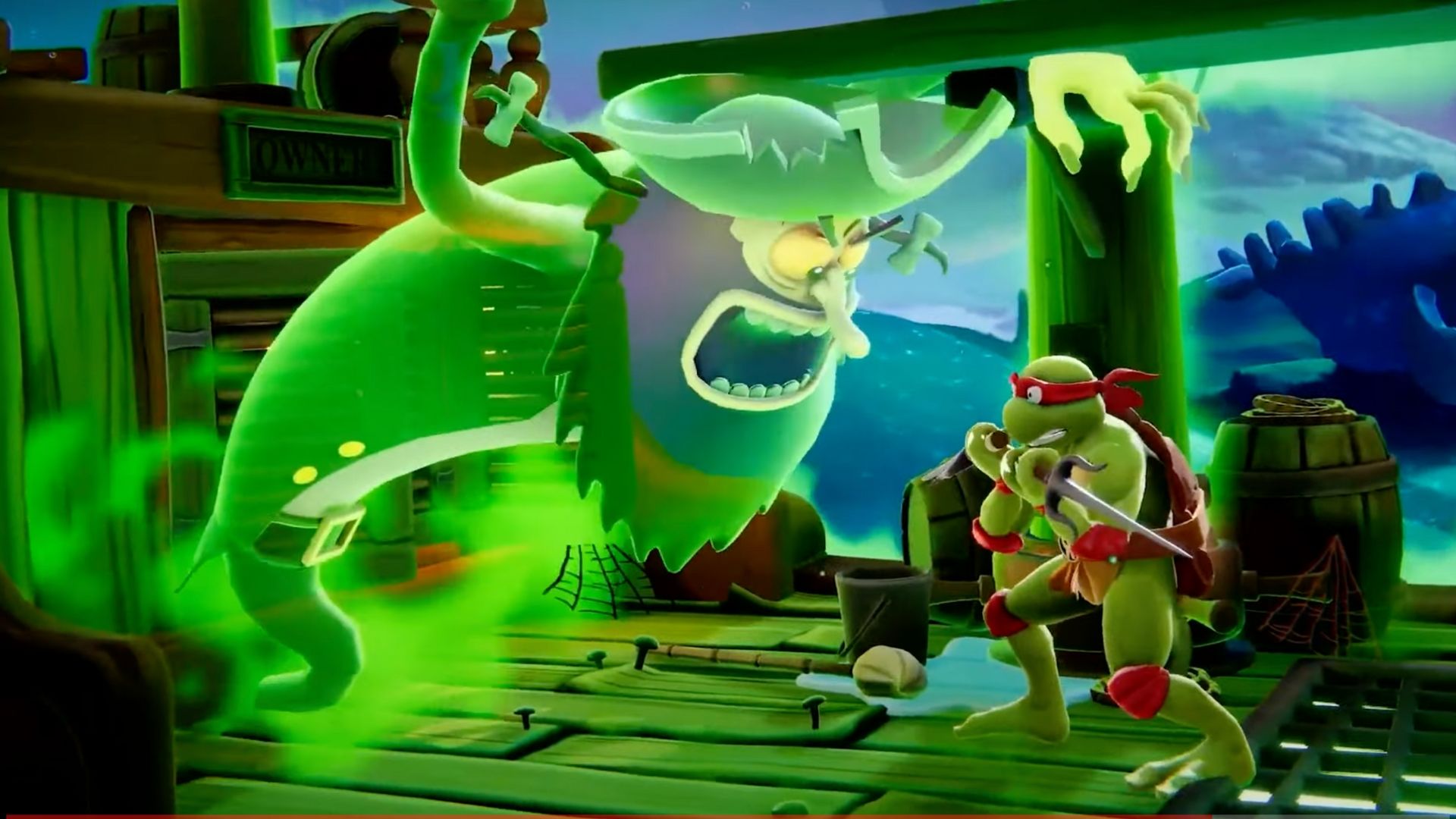 The flying Dutchman and Raphael in Nickelodeon All-Star Brawl 2-1