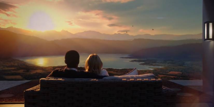 Chidi and Eleanor Sitting Together on the Couch in The Good Place Finale