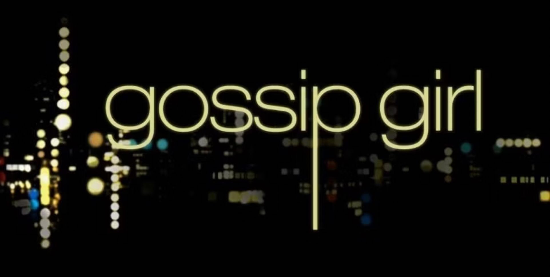 The Gossip Girl TV series title card features the name of the show over the city skyline