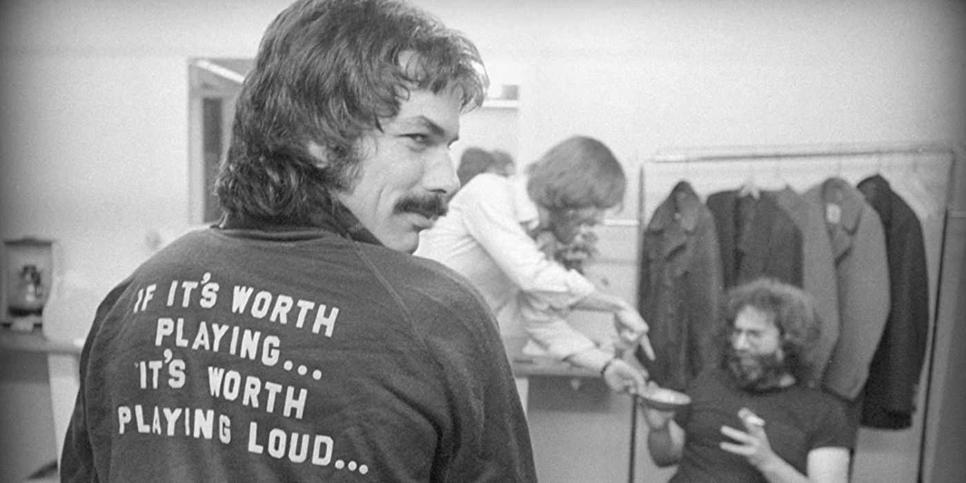 The Grateful Dead in their dressing room in Long Strange Trip.