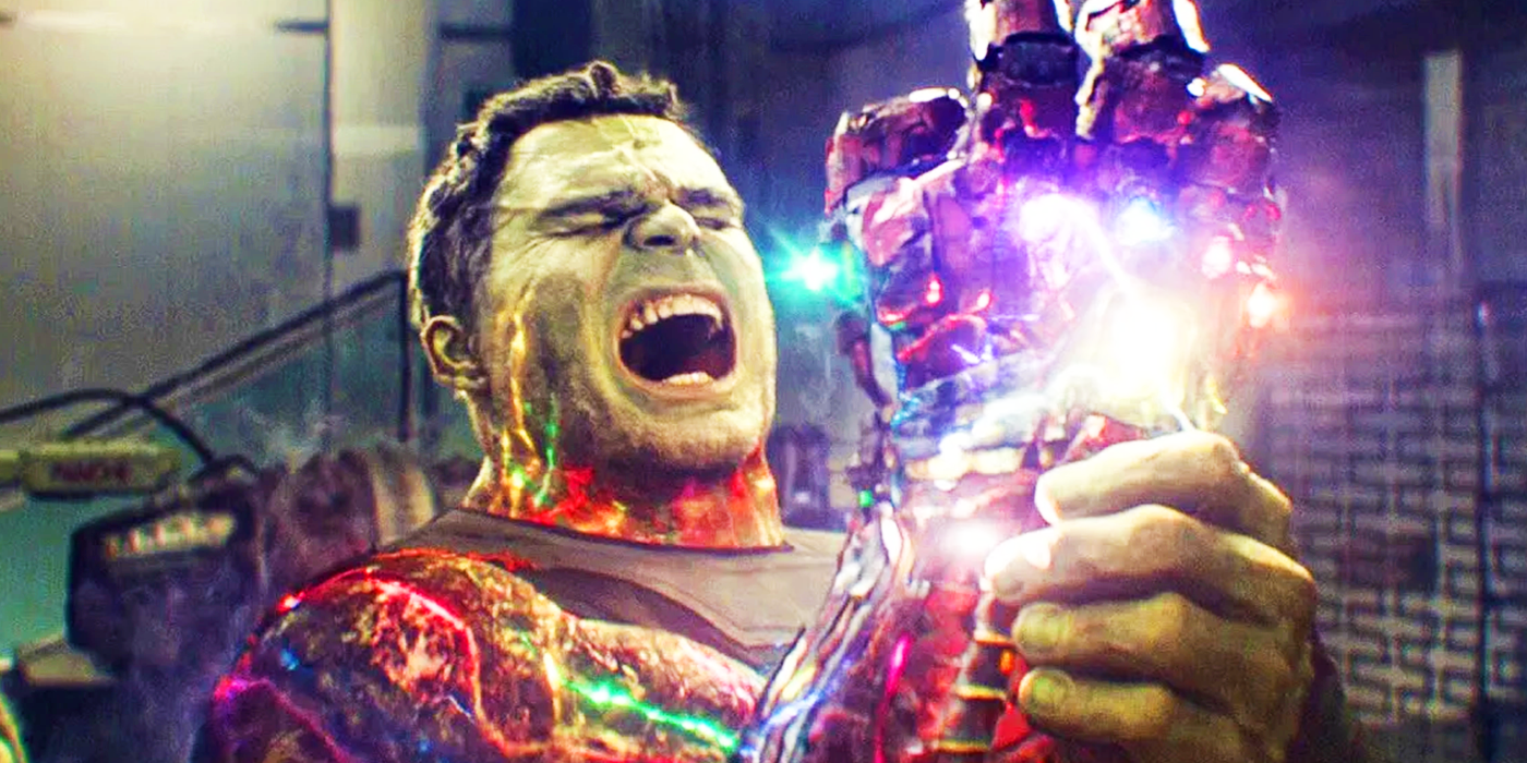 O Hulk revertendo o snap com as Pedras do Infinito em Vingadores Ultimato
