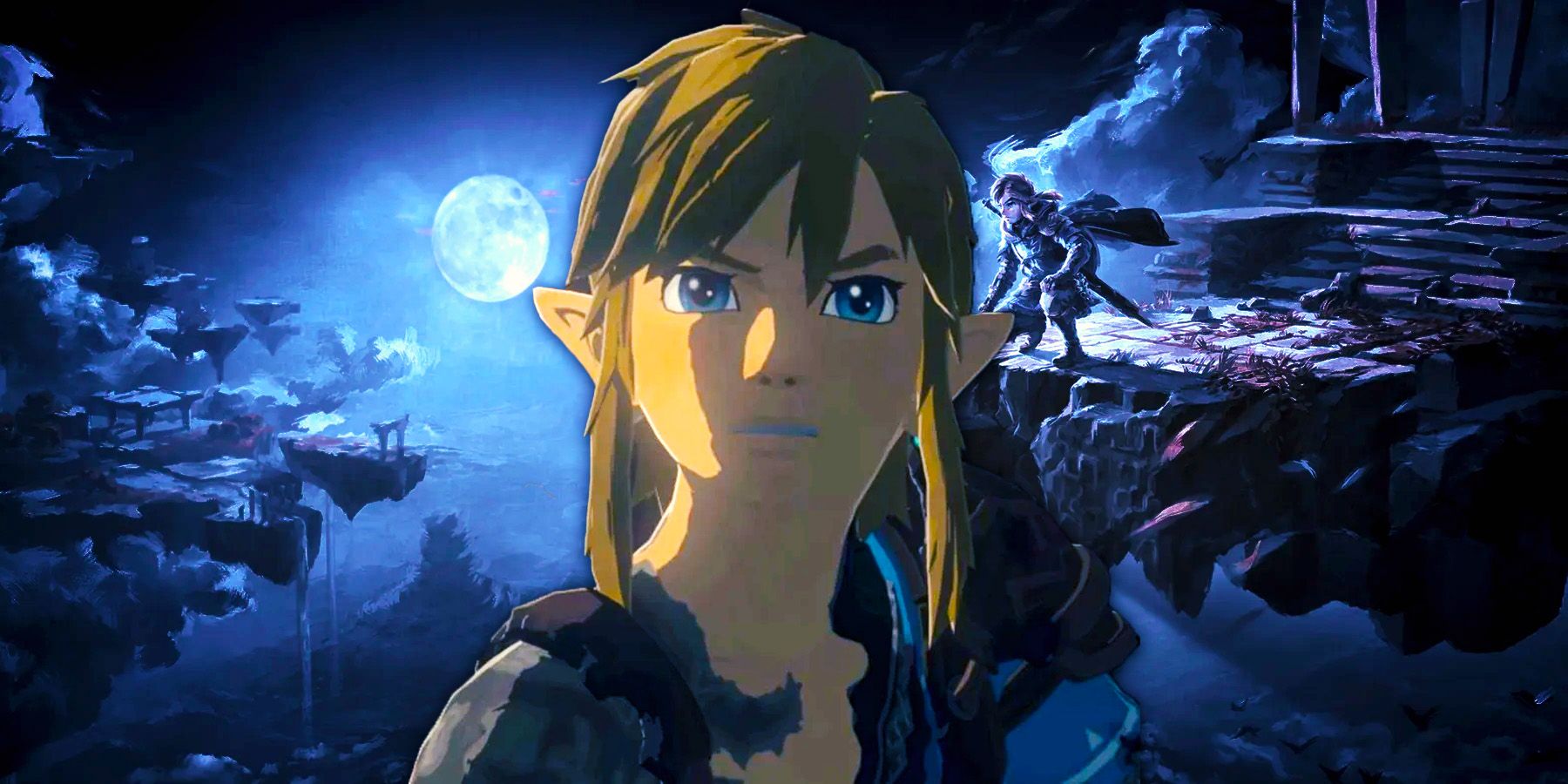 The Legend of Zelda's Link looking shocked with the night sky in the background.