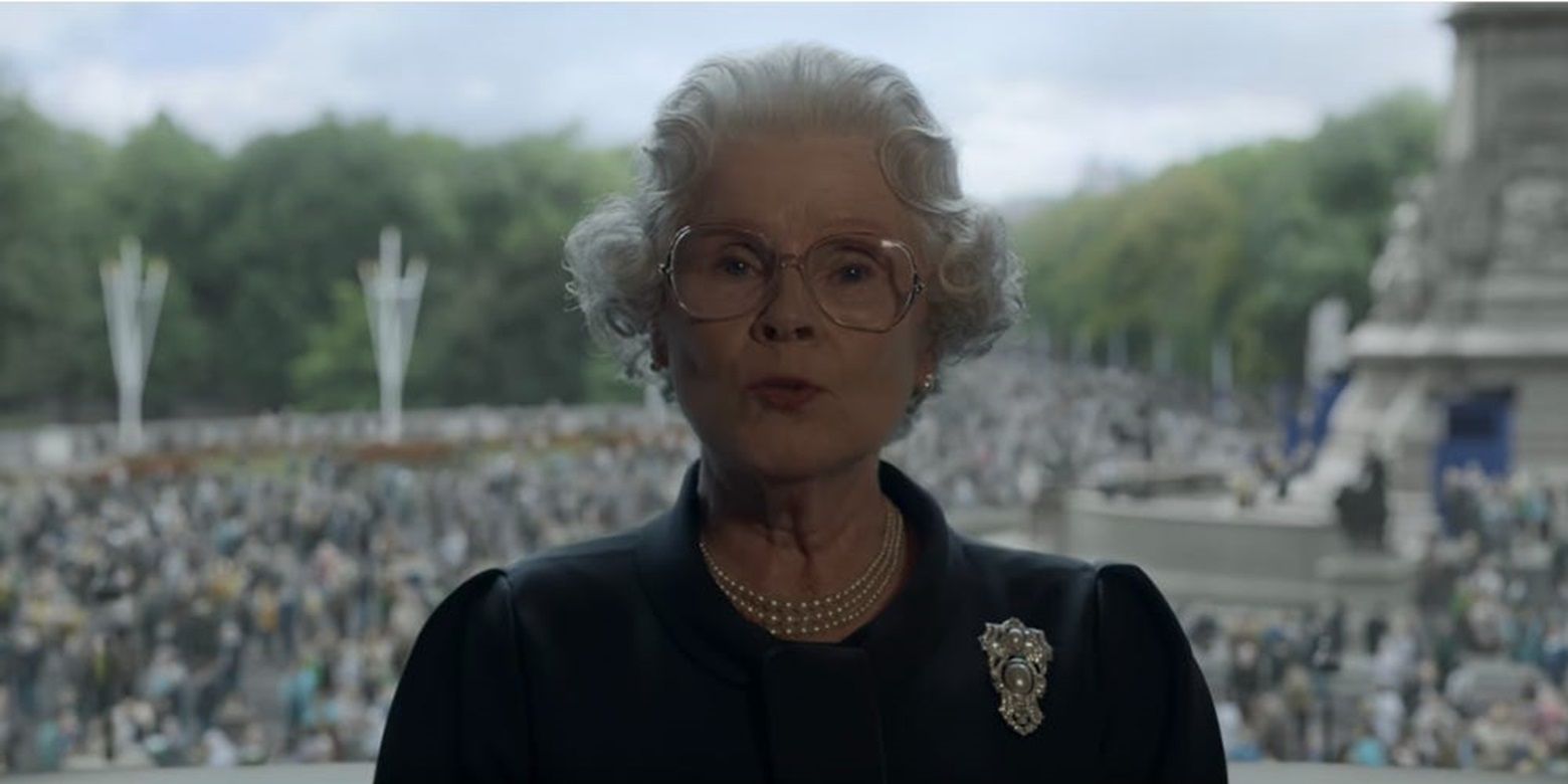 Imelda Staunton as Queen Elizabeth gives a speech about Diana's death in The Crown