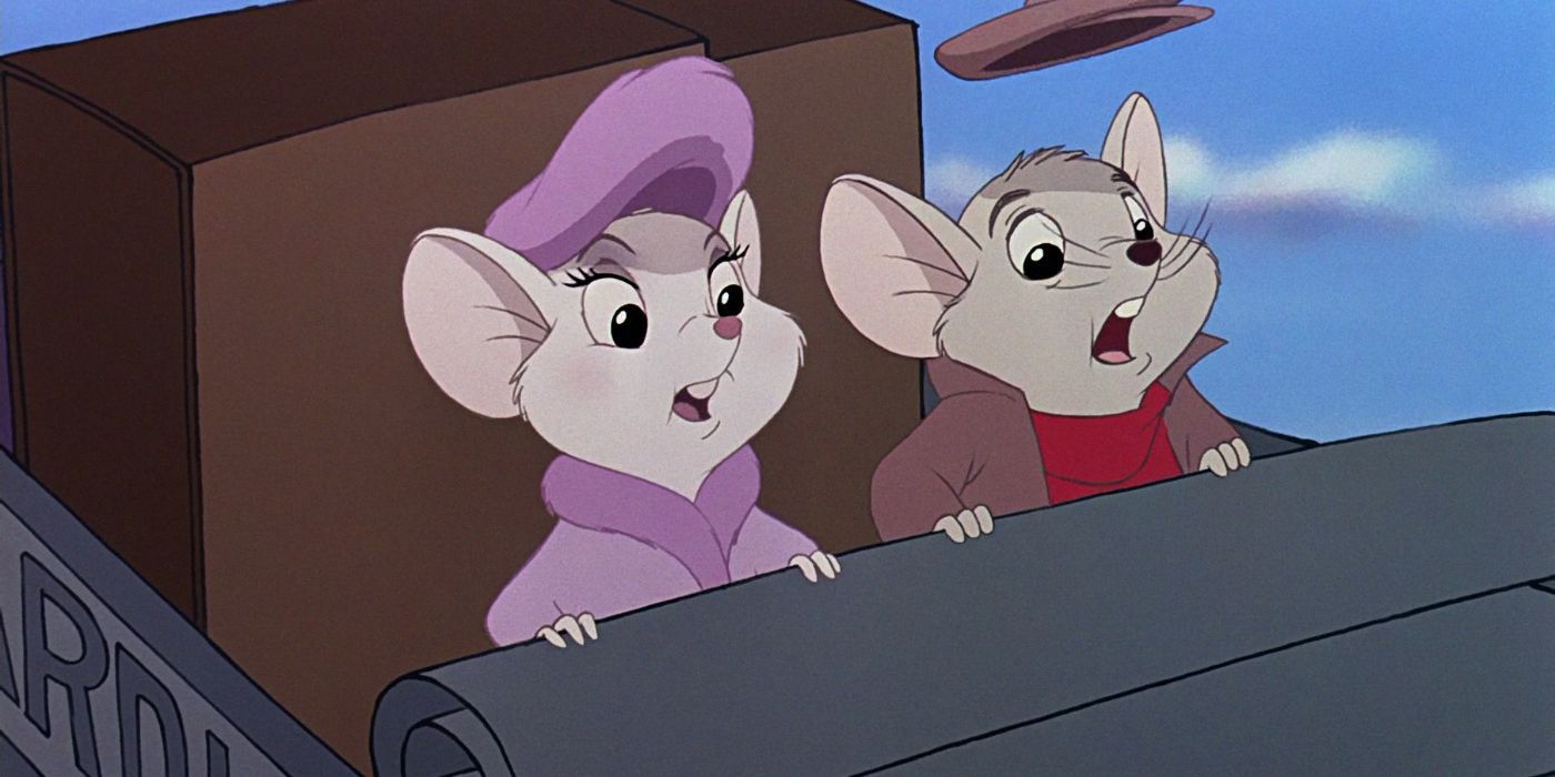 Bernard and Miss Bianca riding in a vehicle in from The Rescuers Down Under