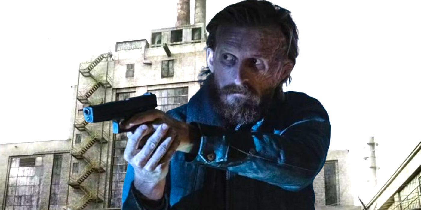 Custom image of Dwight aiming a gun outside the Sanctuary in Fear the Walking Dead season 8