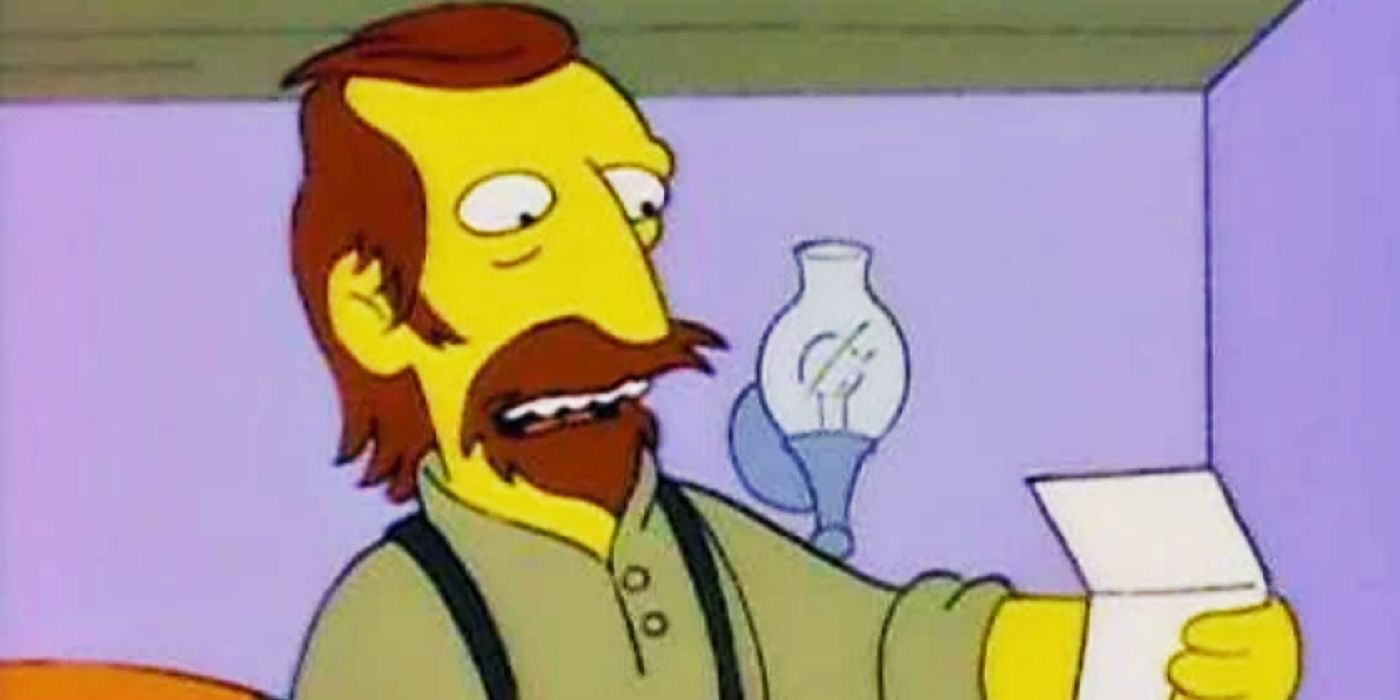 A bearded Simpsons character looks at a phone bill in shock in The Simpsons.