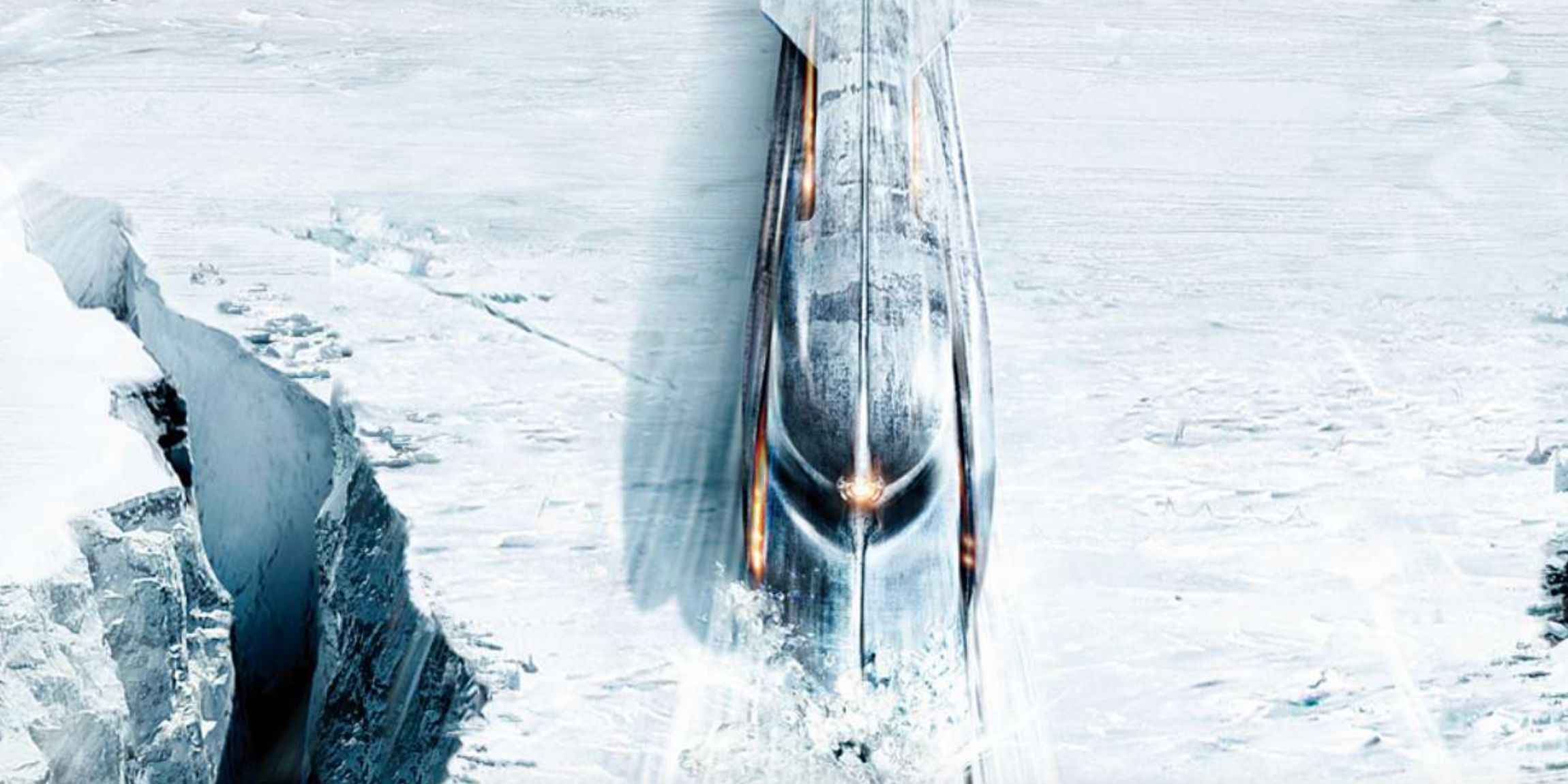 The train rushes through the snow in Snowpiercer